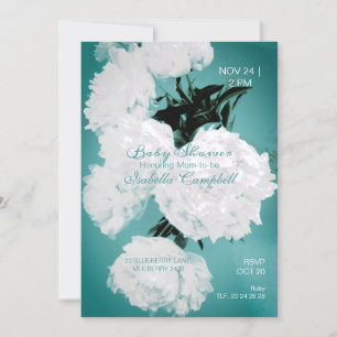 Turquoise Peonies Flowers Elegant Baby Shower Invitation