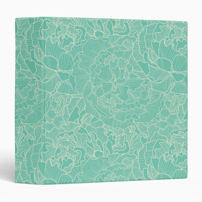 Turquoise Peony Pattern 3 Ring Binder (Front/Spine)