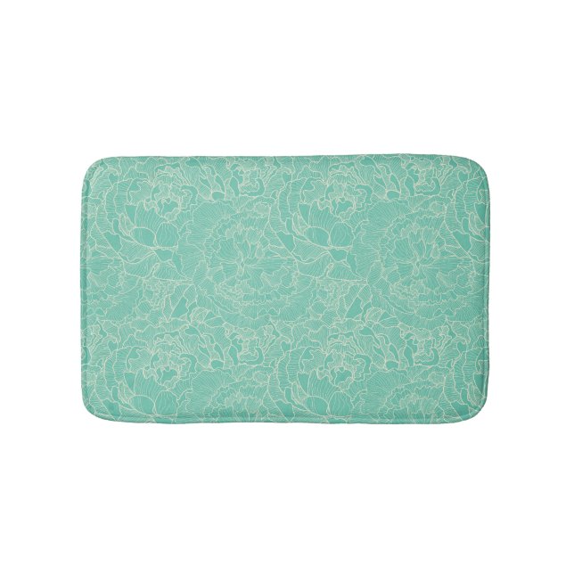 Turquoise Peony Pattern Bathroom Mat (Front)