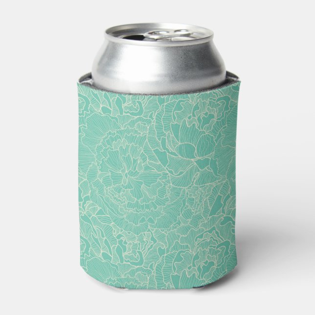 Turquoise Peony Pattern Can Cooler (Can Front)