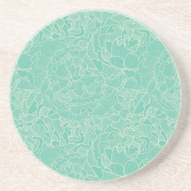 Turquoise Peony Pattern Coaster (Front)