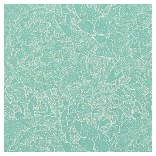 Turquoise Peony Pattern Fabric (Close Up)
