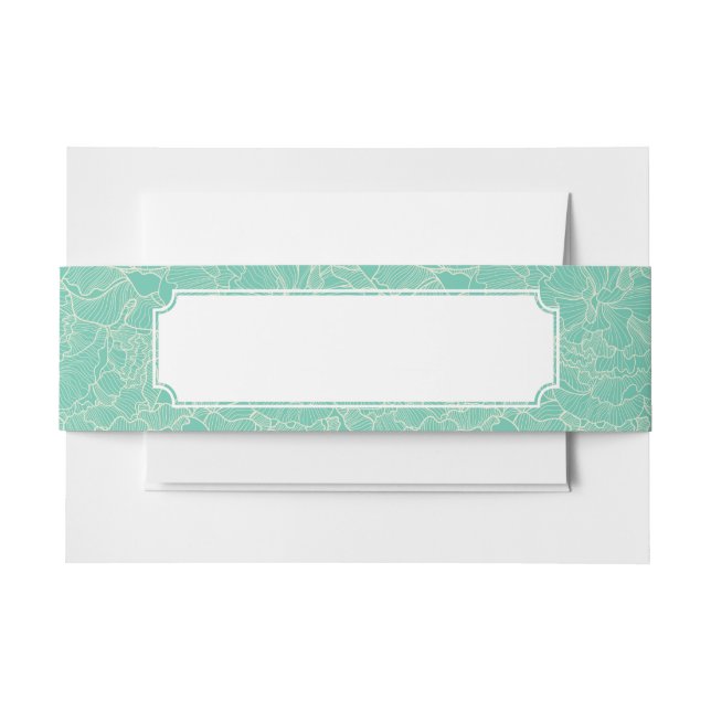 Turquoise Peony Pattern Invitation Belly Band (Front Example)