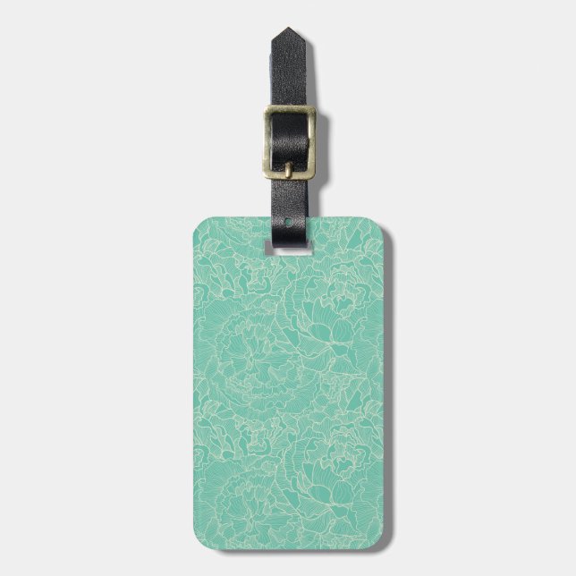 Turquoise Peony Pattern Luggage Tag (Front Vertical)