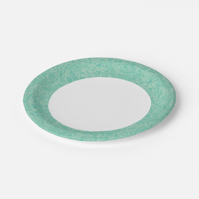 Turquoise Peony Pattern Paper Plates (Angled)