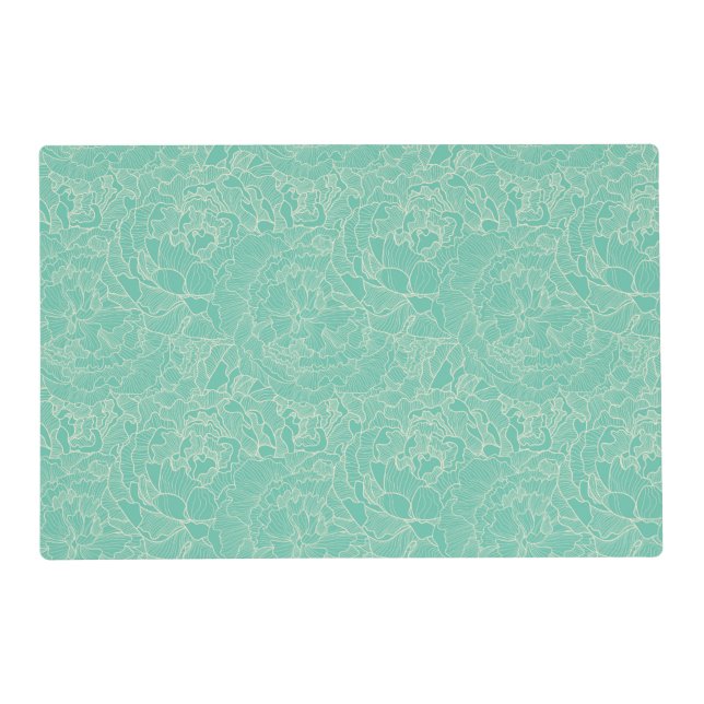 Turquoise Peony Pattern Placemat (Front)