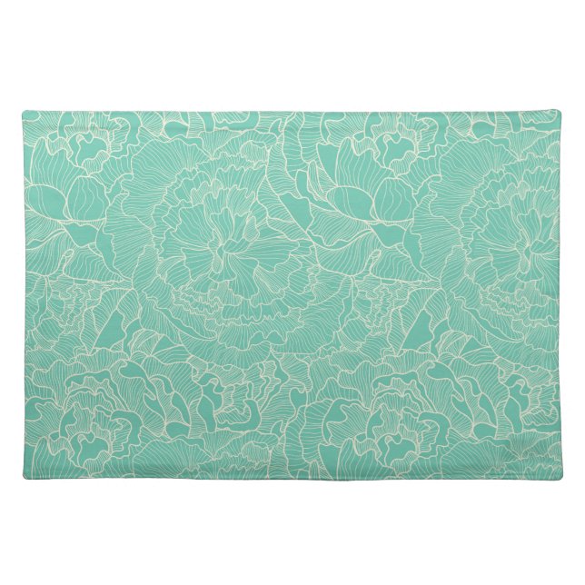 Turquoise Peony Pattern Placemat (Front)