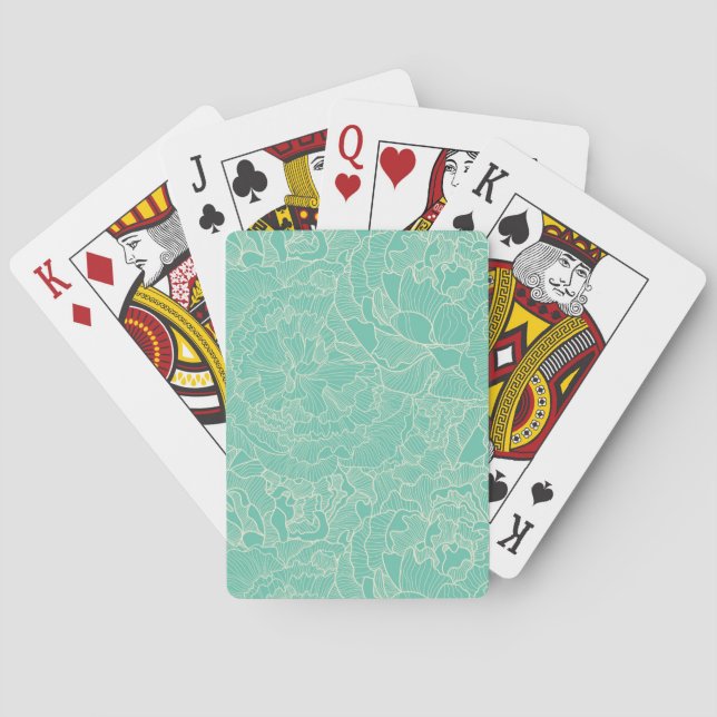 Turquoise Peony Pattern Poker Cards (Back)