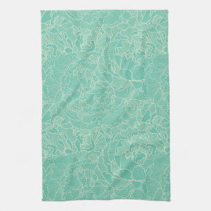 Turquoise Peony Pattern Towel