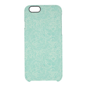 Turquoise Peony Pattern Clear iPhone 6/6S Case