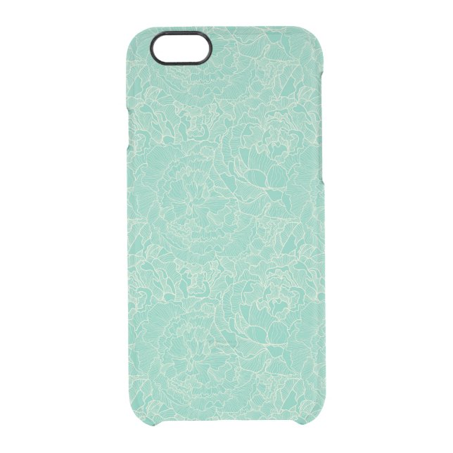 Turquoise Peony Pattern Uncommon iPhone Case (Back)