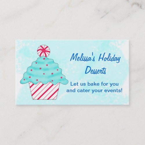 Turquoise Peppermint Chrismas Cupcake Baking Business Card