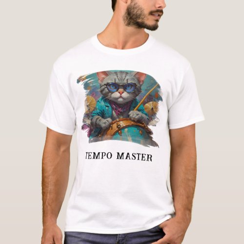  Turquoise Percussionist Cool Cat Drummer AP91 T_Shirt