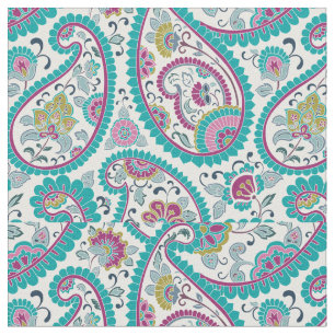 Turquoise Persian Boteh Paisley Pattern Fabric