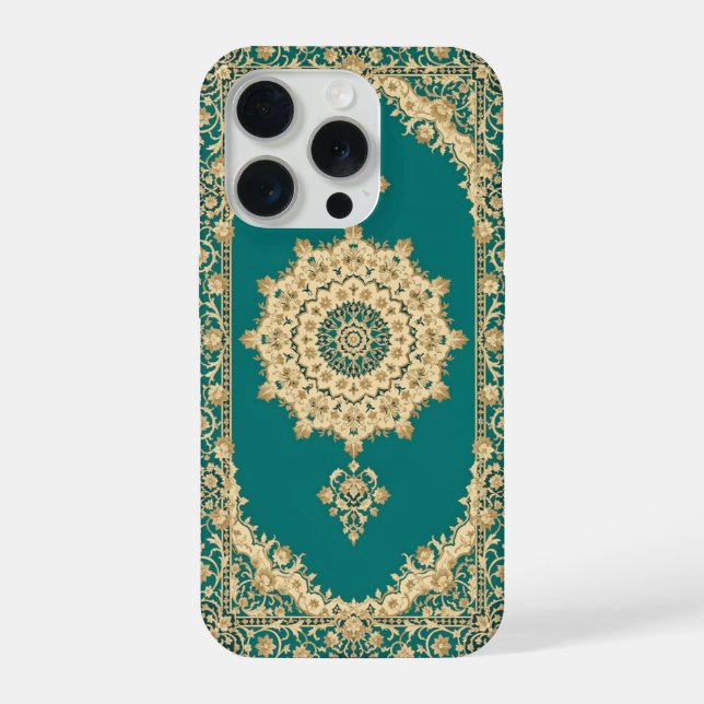 Turquoise Persian Rug Phone Case – Classic Border  (Back)
