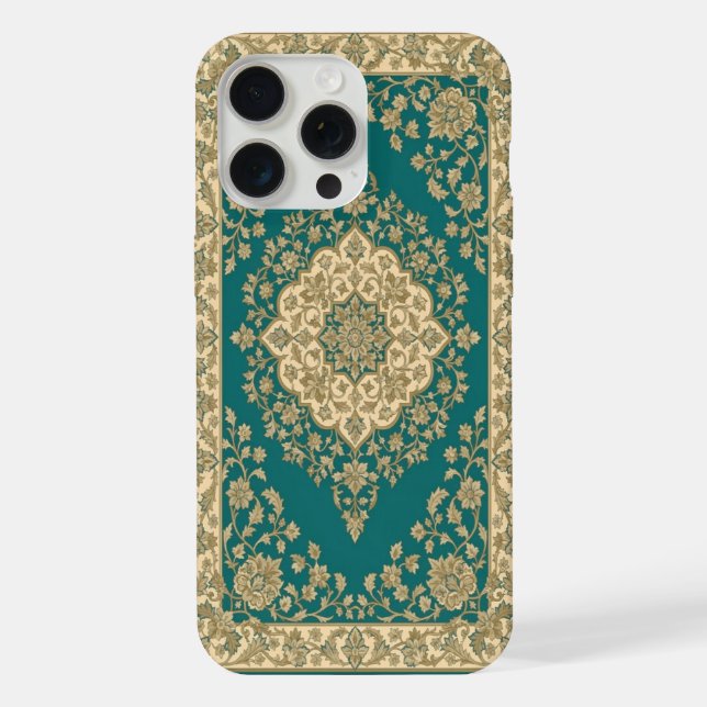 Turquoise Persian Rug Phone Case  Floral Medallion (Back)