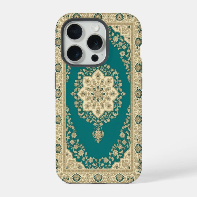 Turquoise Persian Rug Phone Case  Medallion Frame (Back)