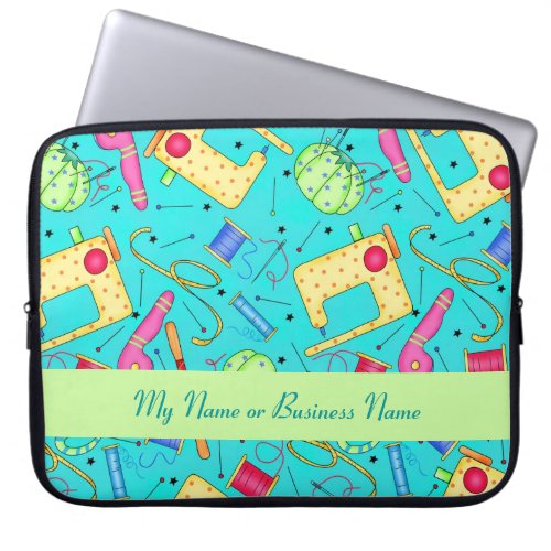 Turquoise Personalizable Sewing Laptop Sleeve