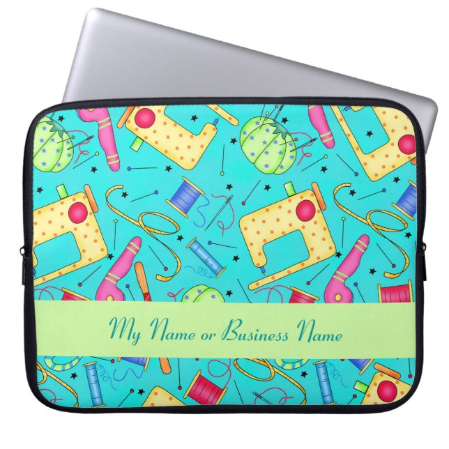 Turquoise Personalizable Sewing Laptop Sleeve (Front)