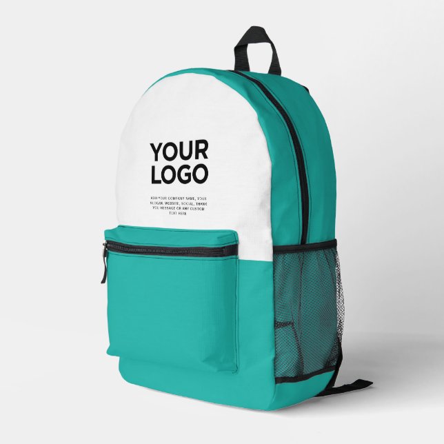 Turquoise | Personalized Business Logo and Text Printed Backpack (Back Corner Right)