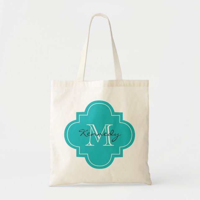 Turquoise Personalized Monogram Tote Bag (Front)