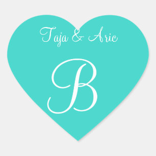 Turquoise Personalized Monogrammed Stationery Heart Sticker