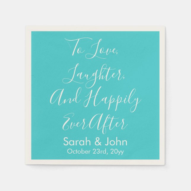 Turquoise Personalized Script Wedding Reception  Napkins (Front)