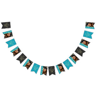 Turquoise Photo Graduation Party Congratulations Bunting Flags