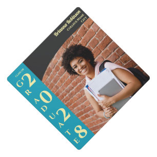 Turquoise Photo Modern Graduation Cap Topper