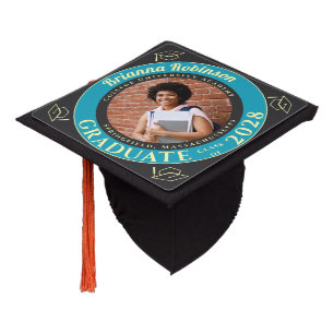 Turquoise Photo Modern Graduation Cap Topper
