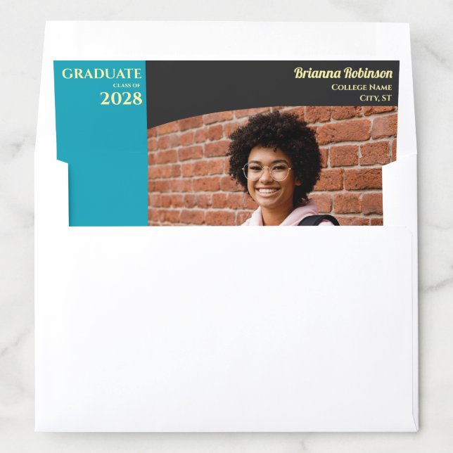Turquoise Photo Modern Graduation  Envelope Liner (In Envelope)