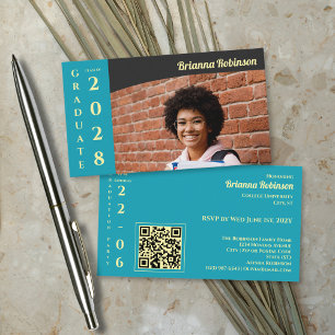 Turquoise Photo Modern Graduation Party Enclosure Card