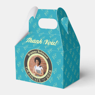 Turquoise Photo Modern Graduation Party Thank You Favor Boxes