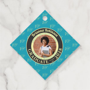 Turquoise Photo Modern Graduation Party Thank You Favor Tags