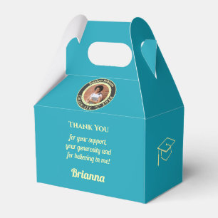 Turquoise Photo Modern Graduation Photo Thank You Favor Boxes