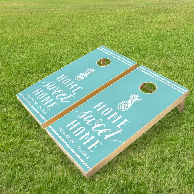 Turquoise | Pineapple Home Sweet Home Personalized Cornhole Set (Creator Uploaded)