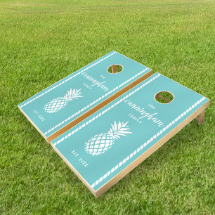 Turquoise Pineapple Personalized Family Name Cornhole Set