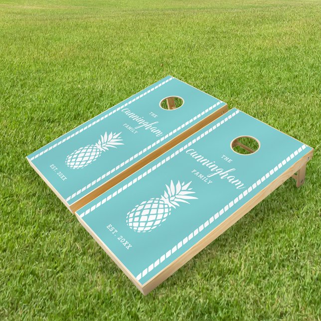 Turquoise Pineapple Personalized Family Name Cornhole Set (Creator Uploaded)
