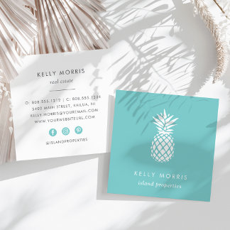 Turquoise Pineapple Square Business Card