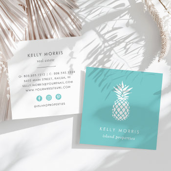 Turquoise Pineapple Square Business Card by RedwoodAndVine at Zazzle