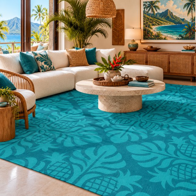 Turquoise Pineapple Tropical Botanical Rug (Creator Uploaded)