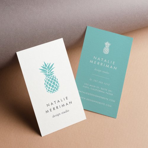Turquoise Pineapple Vertical Business Card
