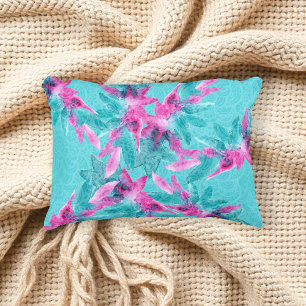 Turquoise Pink Abstract Hawaiian Flowers Accent Pillow
