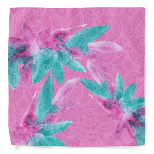 Turquoise Pink Abstract Hawaiian Flowers Bandana