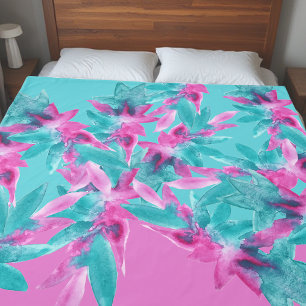 Turquoise Pink Abstract Hawaiian Flowers Duvet Cover
