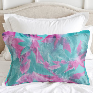 Turquoise Pink Abstract Hawaiian Flowers Pillow Case