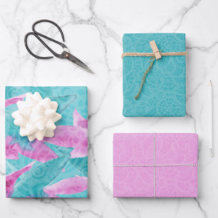 Turquoise Pink Abstract Hawaiian Flowers Wrapping Paper Sheets