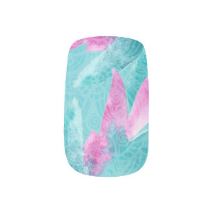 Turquoise Pink Abstract Hawaiian Minx Nail Art
