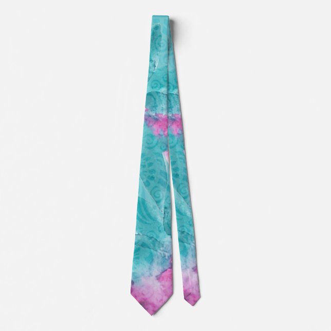 Turquoise Pink Abstract Hawaiian Neck Tie (Front)