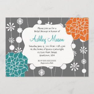 turquoise, pink and Orange Shower Invitation